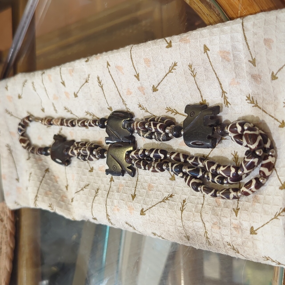 Carved Elephant Beaded Necklace